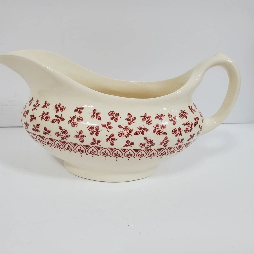 English Ironstone Tableware Provence Red Floral Gravy Boat & Underplate Set of 2